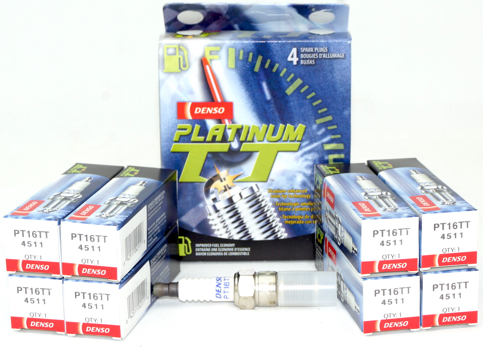 Set of 4 Genuine Denso 4511 PT16TT Platinum TT Spark Plug - image 1