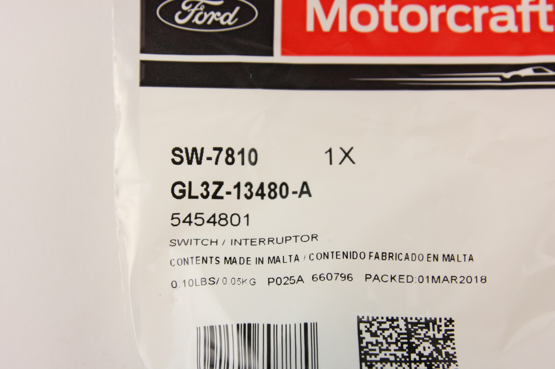 New OEM Motorcraft SW7810 Brake Light Switch Ford GL3Z13480A Free Shipping NIP - image 2